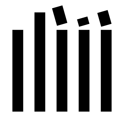 Schwarzes Balkendiagramm- oder Signalstärke-Icon mit abnehmenden und fallenden Balken auf transparentem Hintergrund.