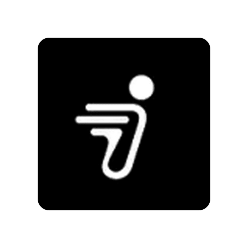 Weißes Symbol auf schwarzem Hintergrund – stilisierte Figur mit Flügeln, möglicherweise ein Geschwindigkeitssymbol oder ein Logo.