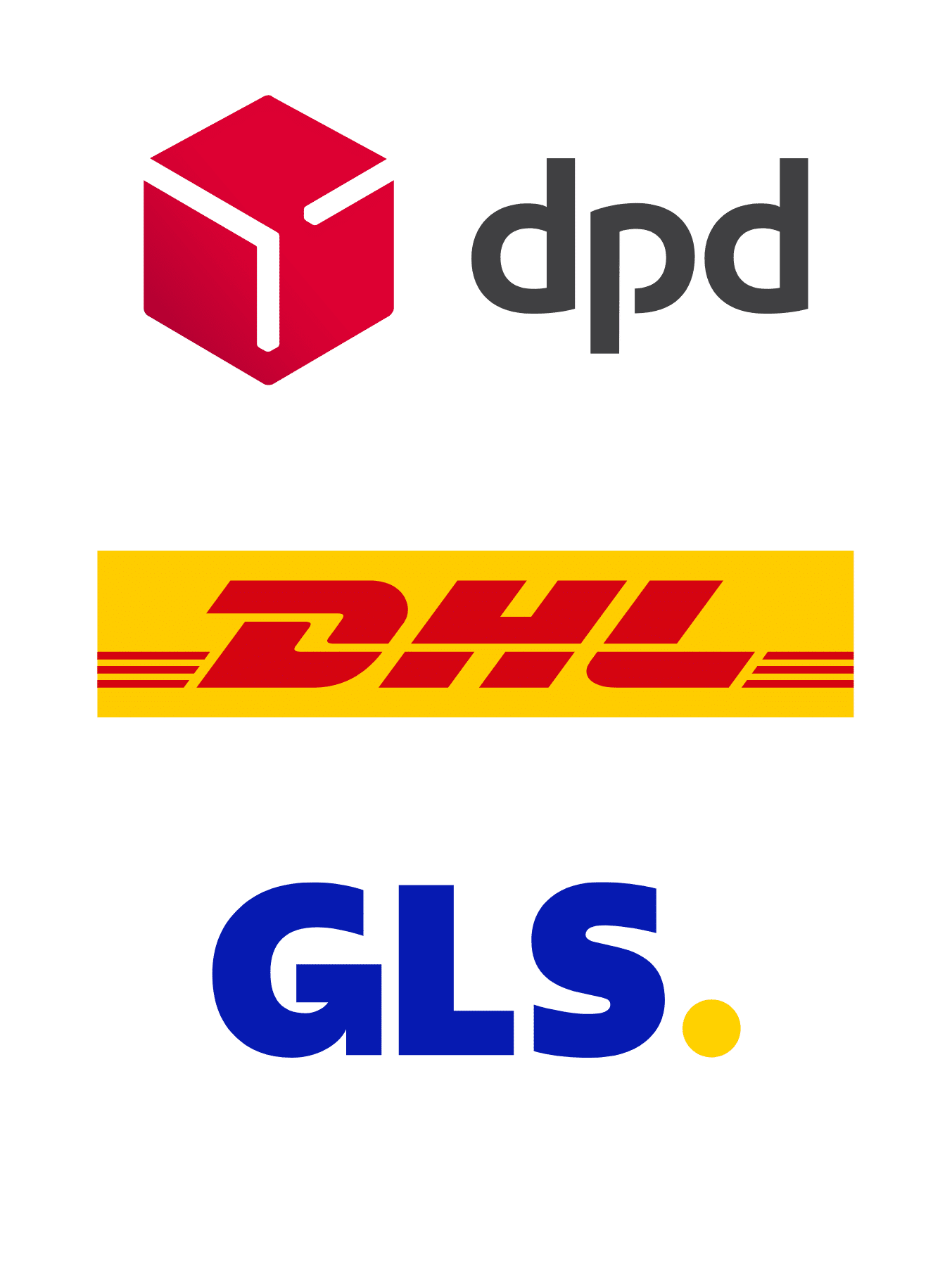 Versanddienstleister-Logos – DPD, DHL und GLS