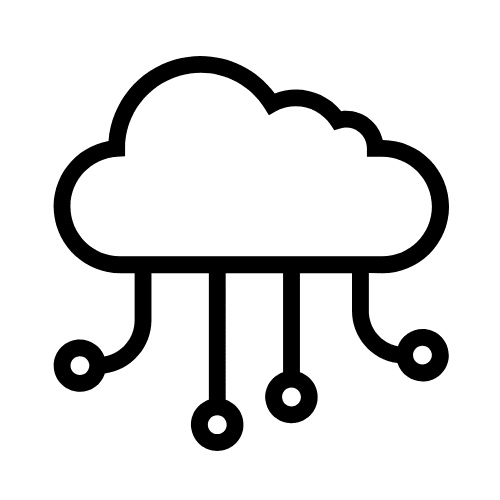 Schwarzes Cloud-Computing-Symbol mit einer vernetzten Wolke und Verbindungslinien auf transparentem Hintergrund.
