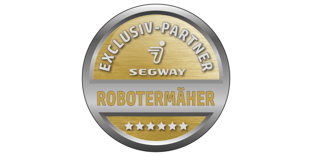 Exklusiv-Partner Segway Robotermäher – Gold-silbernes Siegel mit Sternbewertung.