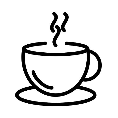 Schwarzes Kaffee- oder Teetassen-Icon mit dampfenden Linien auf transparentem Hintergrund.
