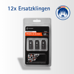 Set mit 12 Ersatzklingen für Navimow Mähroboter, inklusive Schrauben, für einen scharfen und effizienten Rasenschnitt.