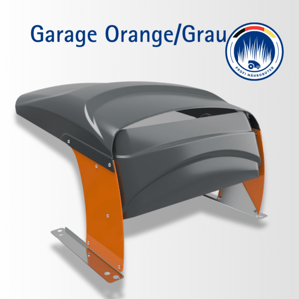 Wetterfeste Schutzgarage in Orange/Grau für Segway Navimow – Ideal zum Schutz vor Regen, Sonne und Schmutz. Robustes Design für eine längere Lebensdauer Ihres Mähroboters.