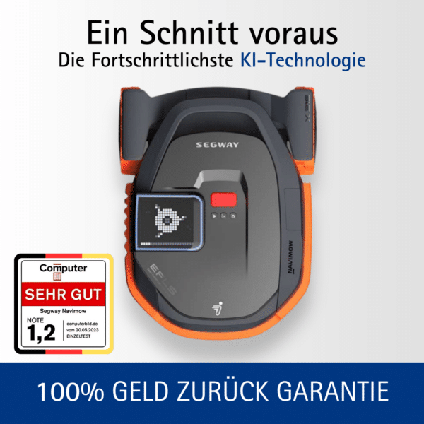 Segway Navimow X390E Mähroboter mit fortschrittlicher KI-Technologie, kabelloser Navigation und GPS. Testsieger mit der Note 1,2 – jetzt mit 100 % Geld-zurück-Garantie.