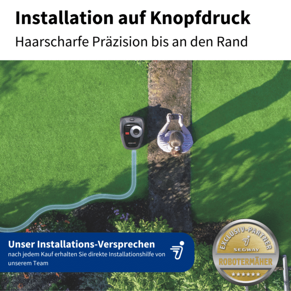 Der Navimow Mähroboter ermöglicht eine mühelose Installation per Knopfdruck mit haarscharfer Präzision bis an den Rand – für eine perfekte Rasenpflege ohne Begrenzungskabel.