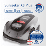Sunseeker X3 Plus Mähroboter mit GPS-RTK-Technologie, kabelloser Navigation und Vision AI-Hinderniserkennung für eine präzise Rasenpflege auf bis zu 1.200 m².