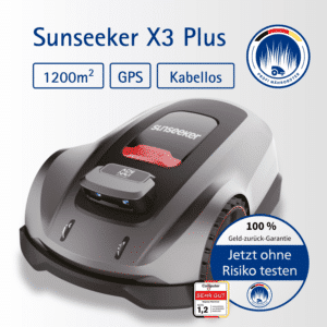 Sunseeker X3 Plus Mähroboter mit GPS-RTK-Technologie, kabelloser Navigation und Vision AI-Hinderniserkennung für eine präzise Rasenpflege auf bis zu 1.200 m².