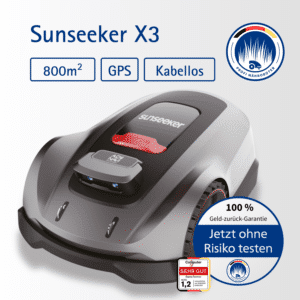 Sunseeker X3 RTK Mähroboter mit GPS-RTK-Technologie, kabelloser Navigation und Vision AI-Hinderniserkennung für eine smarte und automatische Rasenpflege auf bis zu 800 m².