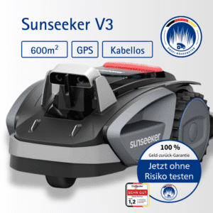 Sunseeker V3 Plus RTK Mähroboter mit präziser GPS-RTK-Navigation, kabelloser Steuerung und Vision AI-Hinderniserkennung für eine mühelose Rasenpflege auf bis zu 600 m².