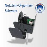 Schwarzer Netzteil-Organizer für Mähroboter – praktischer Stauraum für Netzteil, Kabel und Zubehör.