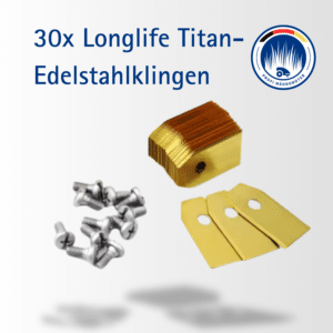 Set mit 30x Longlife Titan-Edelstahlklingen für Mähroboter, inklusive Schrauben – langlebige und präzise Ersatzklingen