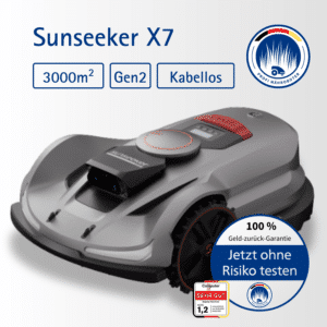 Sunseeker X7 Plus Gen2 kabelloser Mähroboter für bis zu 6000 m² mit KI-Hinderniserkennung und präziser Navigation