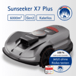 Sunseeker X7 Plus Gen2 kabelloser Mähroboter für bis zu 6000 m² mit KI-Hinderniserkennung und präziser Navigation