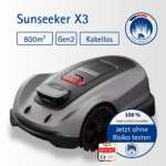Sunseeker X3 Gen2 kabelloser Mähroboter für bis zu 800 m² mit präziser KI-Navigation und Hinderniserkennung