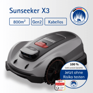 Sunseeker X3 Gen2 kabelloser Mähroboter für bis zu 800 m² mit präziser KI-Navigation und Hinderniserkennung