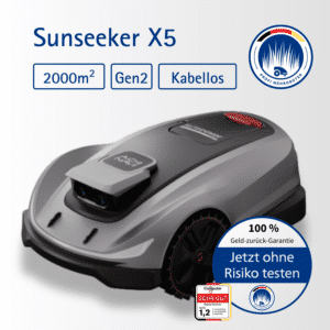 Sunseeker X5 Gen2 kabelloser Mähroboter für bis zu 2000 m² mit präziser nRTK-Navigation und KI-Hinderniserkennung