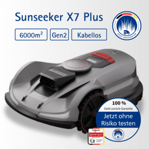 Sunseeker X7 Plus Gen2 kabelloser Mähroboter für bis zu 6000 m² mit KI-Hinderniserkennung und präziser Navigation