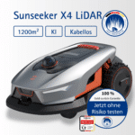 Sunseeker X4 LiDAR kabelloser Mähroboter für bis zu 1200 m² mit LiDAR-Navigation, KI-Hinderniserkennung und präziser Flächenkartierung