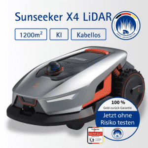 Sunseeker X4 LiDAR kabelloser Mähroboter für bis zu 1200 m² mit LiDAR-Navigation, KI-Hinderniserkennung und präziser Flächenkartierung