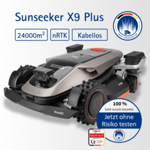 Sunseeker X9 Plus Mähroboter mit nRTK-Technologie für bis zu 24000 m², kabellos, mit Allradantrieb und KI-Hinderniserkennung