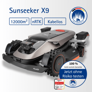 Sunseeker X9 Mähroboter mit nRTK-Technologie für bis zu 12000 m², kabellos, mit Allradantrieb und KI-Hinderniserkennung